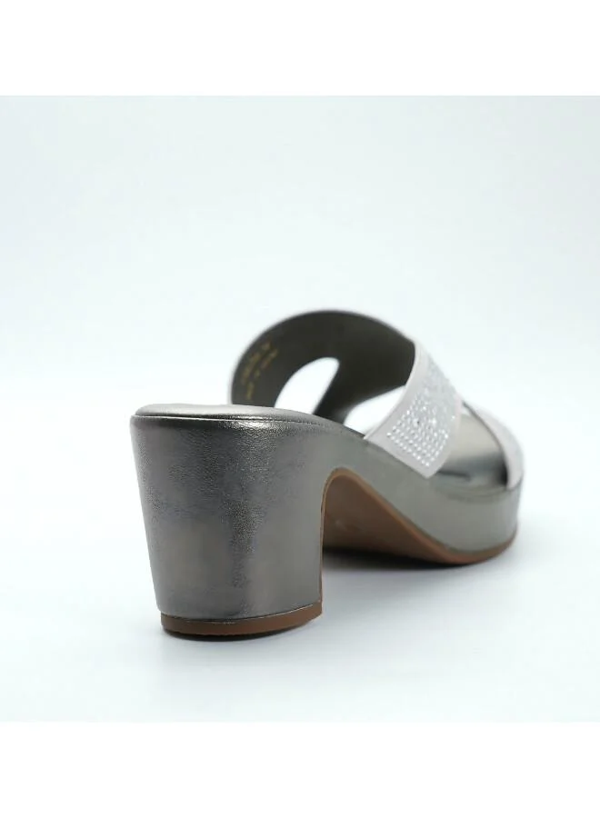 Michelle Morgan Grey 092-3135 Michelle Morgan Elegant Cross strap Wedge Mules 414RJ75S Grey for Women | Best Price UAE
