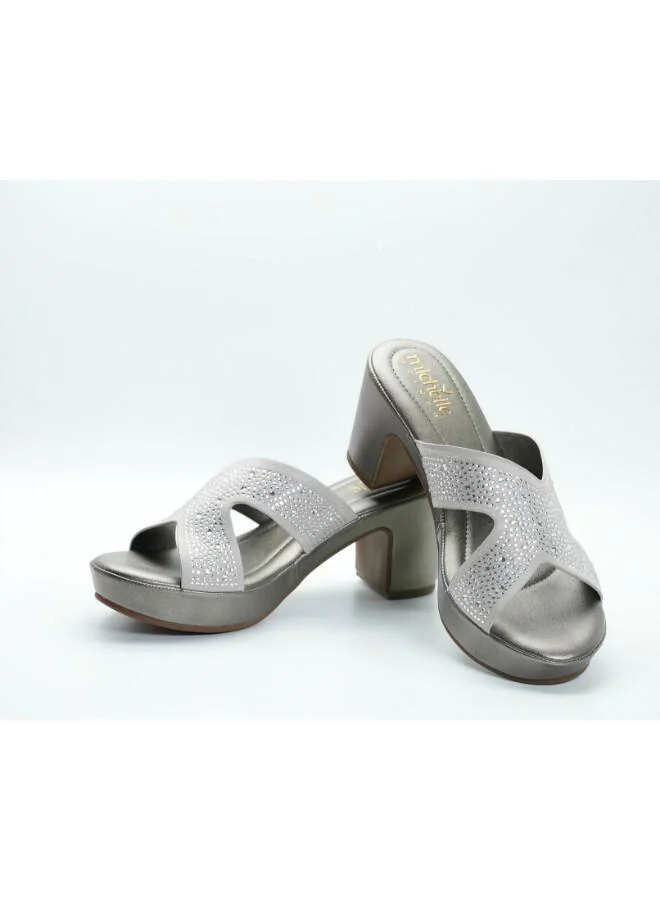 Michelle Morgan Grey 092-3135 Michelle Morgan Elegant Cross strap Wedge Mules 414RJ75S Grey for Women | Best Price UAE