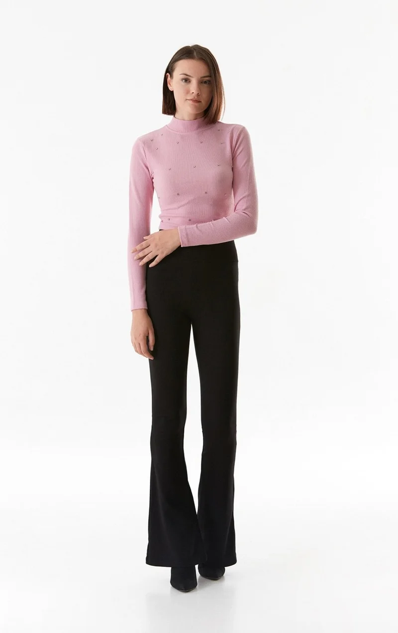 FullaModa Stone Detailed Crepe Fabric Blouse