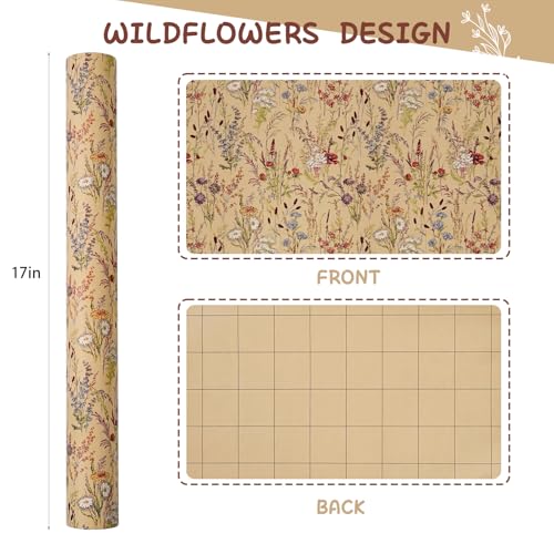 Tyzarglef Wild Flower Wrapping Paper Roll, 17 Inches x 32.8 Feet Kraft Floral Design Wrapping Paper for Women Girls Gifts, Birthdays, Weddings, Bridal Shower and Engagement - Image 2