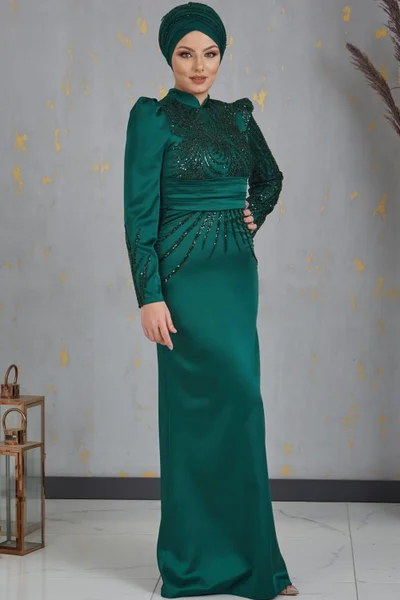Esilanur Nehir Hijab Evening Dress Emerald