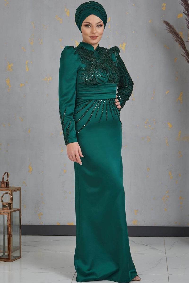 Esilanur Nehir Hijab Evening Dress Emerald  - Image 1