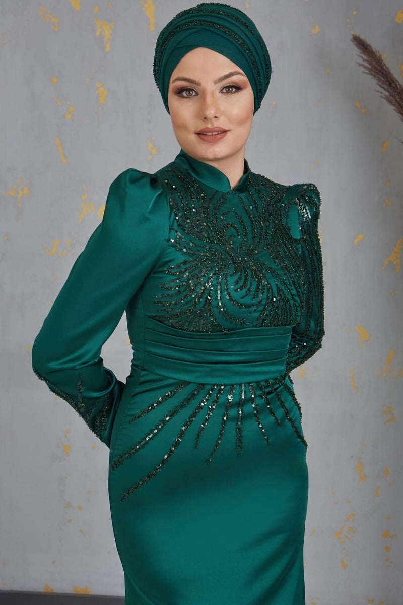 Esilanur Nehir Hijab Evening Dress Emerald  - Image 2