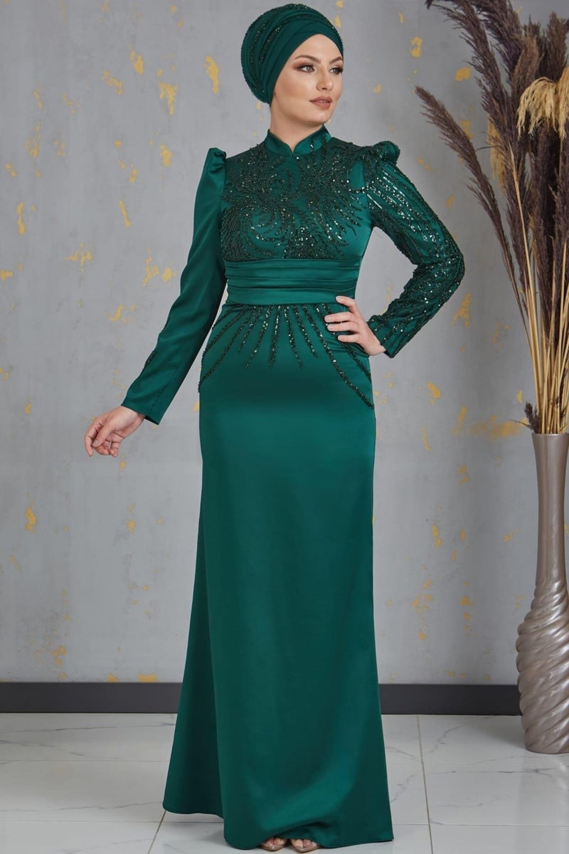 Esilanur Nehir Hijab Evening Dress Emerald  - Image 3