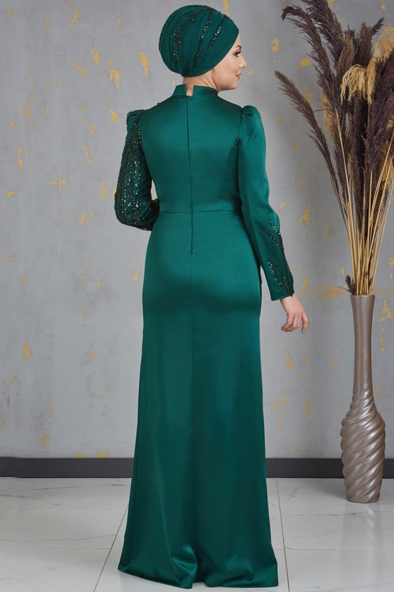 Esilanur Nehir Hijab Evening Dress Emerald  - Image 4