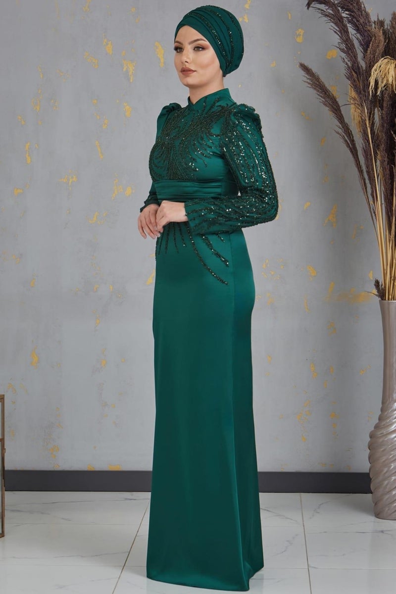 Esilanur Nehir Hijab Evening Dress Emerald  - Image 5
