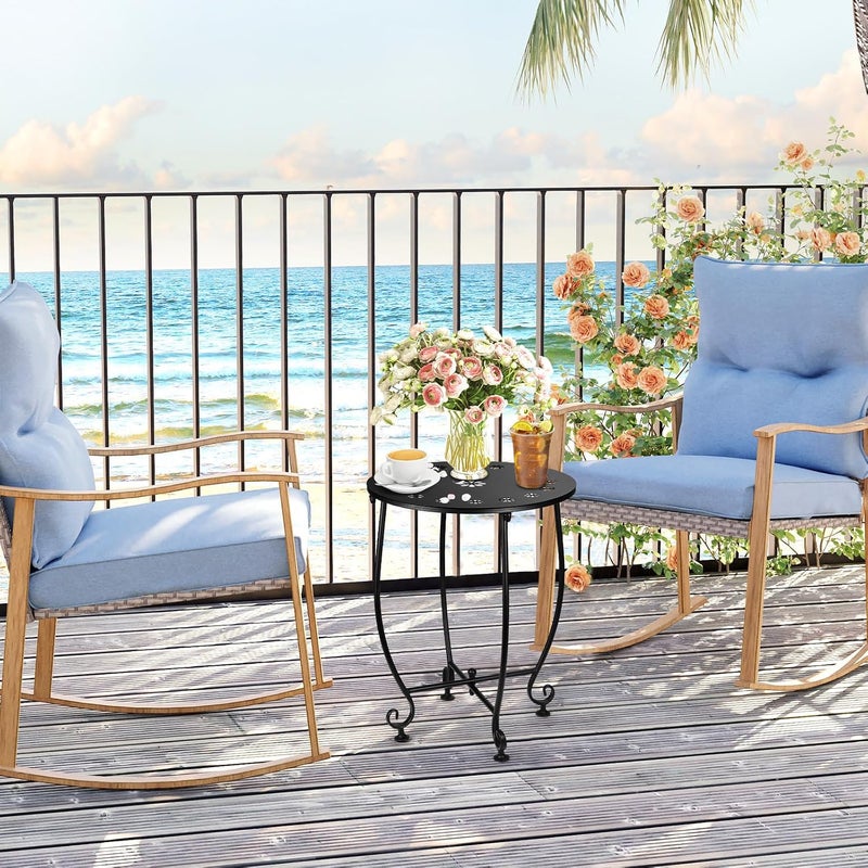 DARCKLE 14 Inch Outdoor Metal Side Table, Weather Resistant Small Round End Table for Patio, Yard, Balcony, Garden - Plant Stand Outside Modern Petal Design, - Image 2