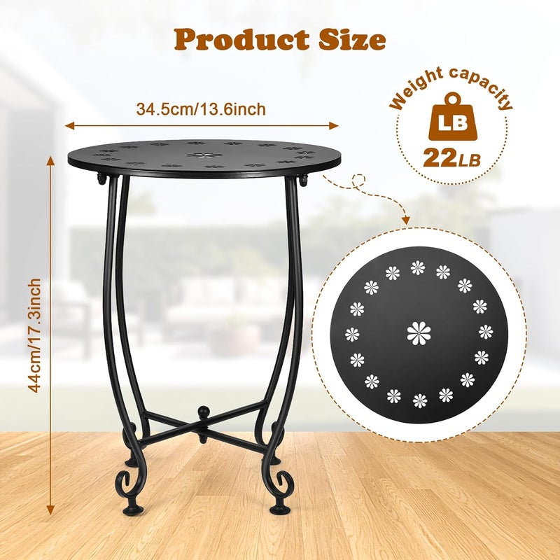 DARCKLE 14 Inch Outdoor Metal Side Table, Weather Resistant Small Round End Table for Patio, Yard, Balcony, Garden - Plant Stand Outside Modern Petal Design, - Image 3