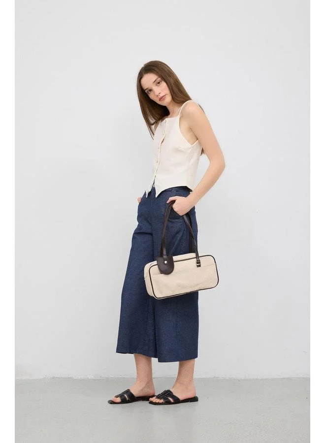 Shule Bags  Solea Rectangular Tote Bag Cream with Coffee Trim. for Women | Best Price UAE