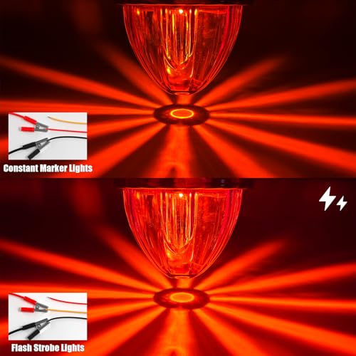 BJZ 6Pcs Red Watermelon LED Strobe+Constant Marker Lights Dual Function Watermelon-Shaped Side Marker Clearance Tail Top Cap Roof Lights for Trailer Truck Semi-Trailer Heavy-Duty Truck Bus Van - Image 2