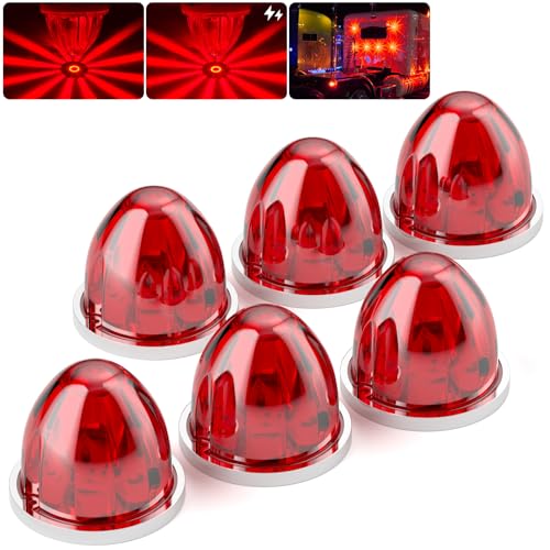 BJZ 6Pcs Red Watermelon LED Strobe+Constant Marker Lights Dual Function Watermelon-Shaped Side Marker Clearance Tail Top Cap Roof Lights for Trailer Truck Semi-Trailer Heavy-Duty Truck Bus Van - Image 1