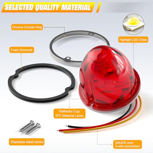BJZ 6Pcs Red Watermelon LED Strobe+Constant Marker Lights Dual Function Watermelon-Shaped Side Marker Clearance Tail Top Cap Roof Lights for Trailer Truck Semi-Trailer Heavy-Duty Truck Bus Van - Image 5