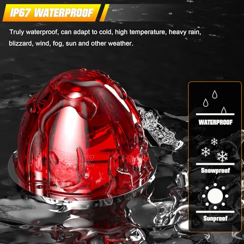 BJZ 6Pcs Red Watermelon LED Strobe+Constant Marker Lights Dual Function Watermelon-Shaped Side Marker Clearance Tail Top Cap Roof Lights for Trailer Truck Semi-Trailer Heavy-Duty Truck Bus Van - Image 4