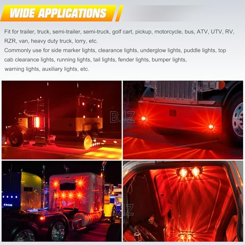 BJZ 6Pcs Red Watermelon LED Strobe+Constant Marker Lights Dual Function Watermelon-Shaped Side Marker Clearance Tail Top Cap Roof Lights for Trailer Truck Semi-Trailer Heavy-Duty Truck Bus Van - Image 3