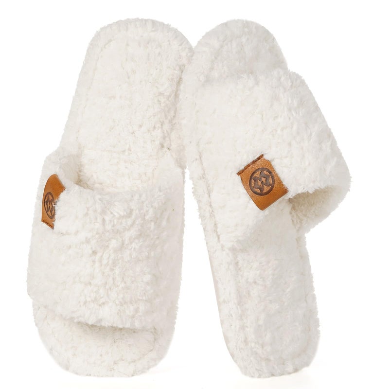 Dokela Fuzzy Open Toe Slippers for Men Soft Memory Foam Indoor House Shoes Slip On Cozy Bedroom Slippers Lightweight Non-Slip Home Slides,White,US 10-11 / EU 44-45 - Image 1