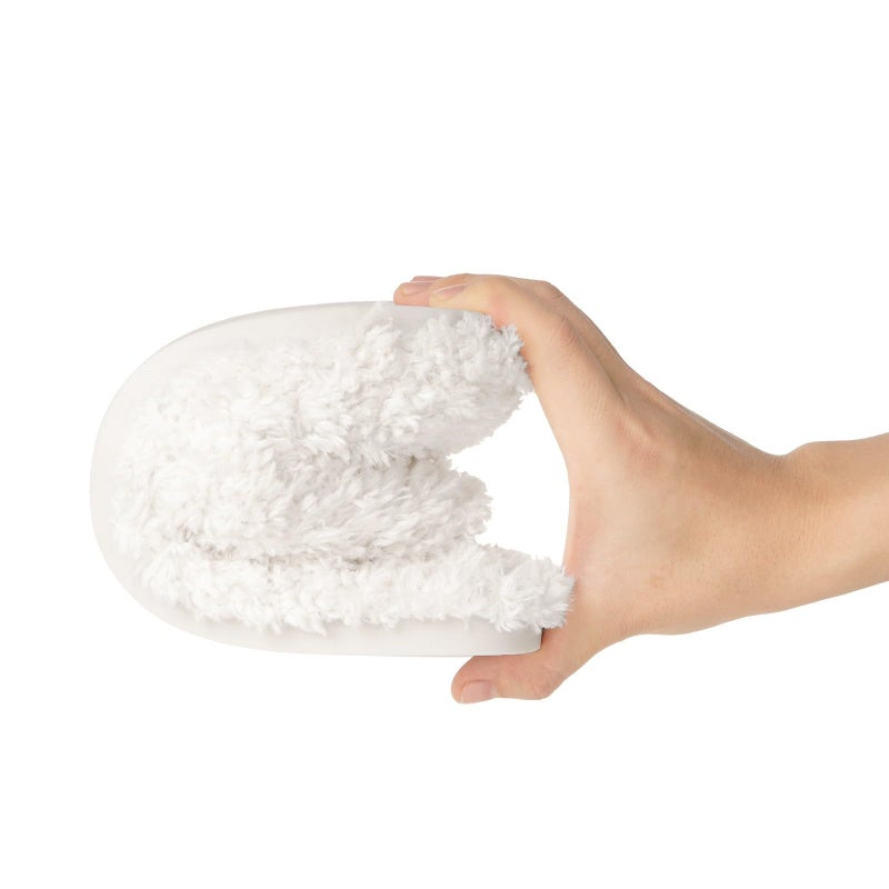 Dokela Fuzzy Open Toe Slippers for Men Soft Memory Foam Indoor House Shoes Slip On Cozy Bedroom Slippers Lightweight Non-Slip Home Slides,White,US 10-11 / EU 44-45 - Image 2
