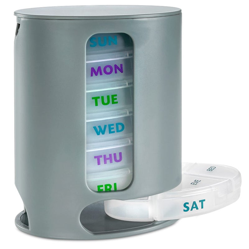 MEDca Weekly Pill Organizer 1 Dispenser 7 Stackable Compartments Four TimesaDay Morning Noon Evening and Bedtime Grey