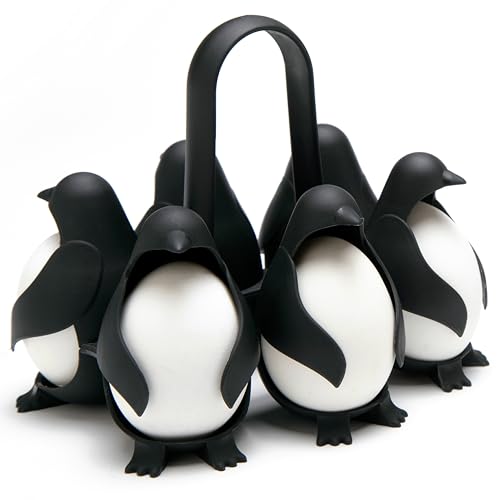 PELEG DESIGN Egguins 3-in-1 Cook, Store and Serve Egg Holder, Penguin-Shaped Boiled Egg Cooker for Making Soft or Hard Boiled Eggs, Eggies, Holds 6 Eggs for Easy Cooking and Fridge Storage - Image 1