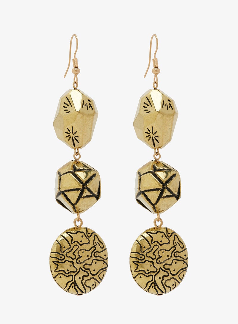 ELLA Gold Statement Drop Down Earrings - Image 1