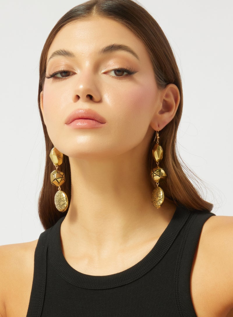 ELLA Gold Statement Drop Down Earrings - Image 3