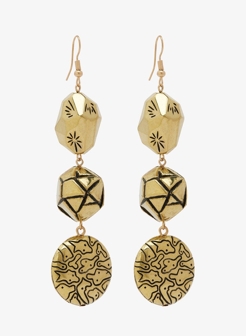 ELLA Gold Statement Drop Down Earrings - Image 2