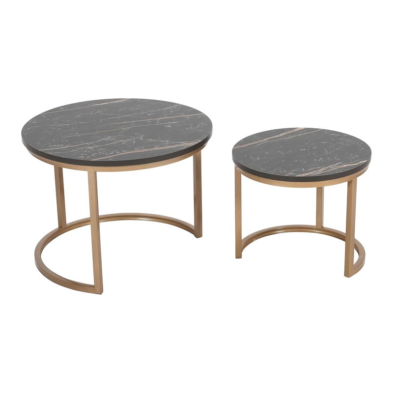 Priti - Golden Coffee Table Golden with Black Laminated Marble Table top Round Metal Table and Outdoor or Indoor, Accent for Living Room Bedroom Balcony and Office - Set of Two - Image 4
