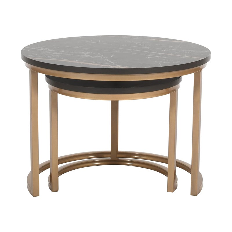 Priti - Golden Coffee Table Golden with Black Laminated Marble Table top Round Metal Table and Outdoor or Indoor, Accent for Living Room Bedroom Balcony and Office - Set of Two - Image 3