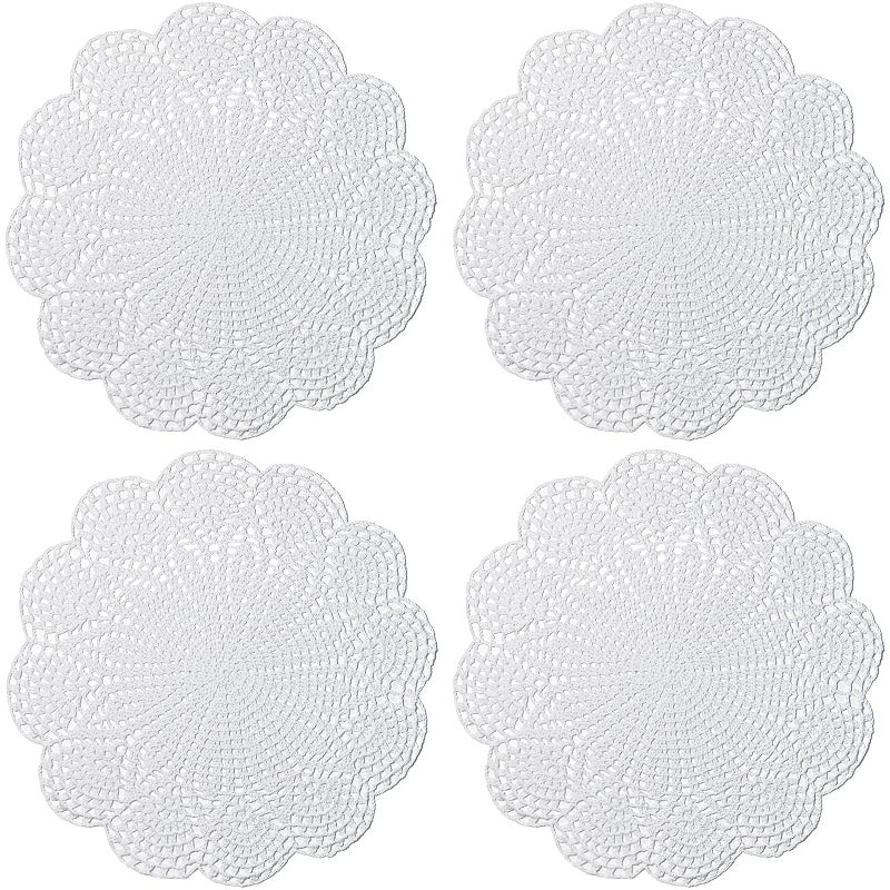 Phantomon 14 Inch Lace Cotton Doilies Crochet Handmade Placemats Round Table Cloth Doily Pack of 4 White