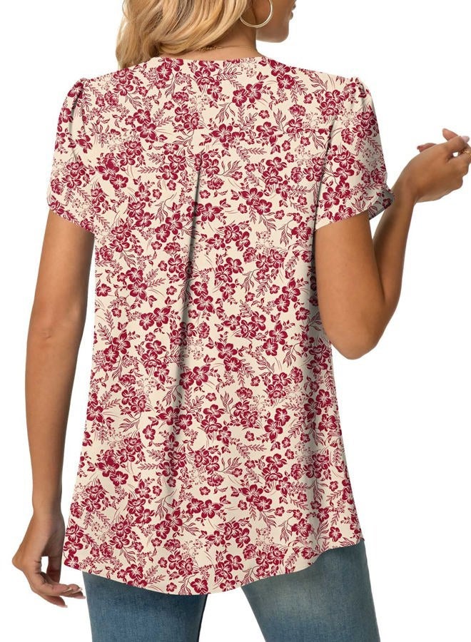 Anyally Women's Plus Size Summer Tunic Tops Dressy Casual Chiffon Blouses Short Sleeve T-Shirts for Leggings, Petal Sleeve/Red Flower White, XL - Image 3