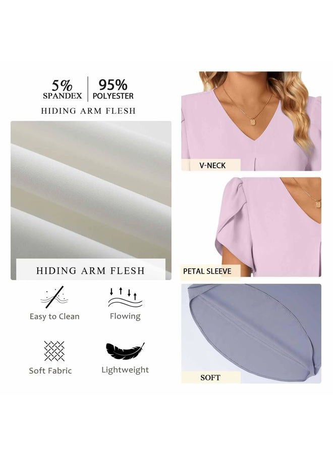 Anyally Women's Plus Size Summer Tunic Tops Dressy Casual Chiffon Blouses Short Sleeve T-Shirts for Leggings, Petal Sleeve/Red Flower White, XL - Image 5
