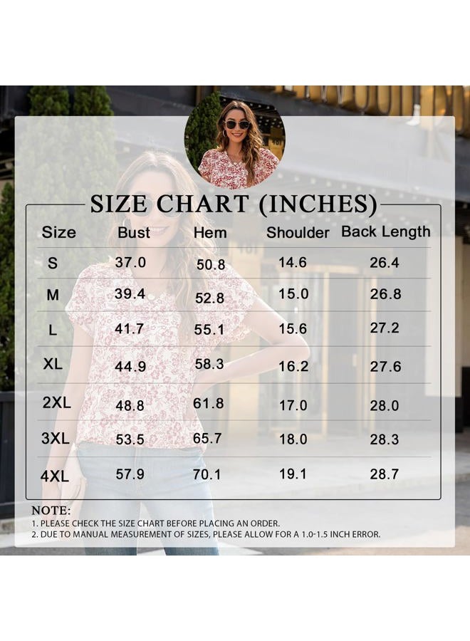 Anyally Women's Plus Size Summer Tunic Tops Dressy Casual Chiffon Blouses Short Sleeve T-Shirts for Leggings, Petal Sleeve/Red Flower White, XL - Image 4