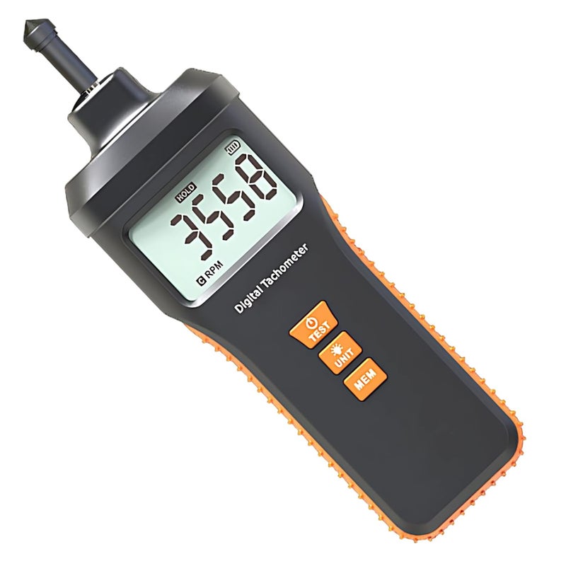 Digital Contact Tachometer IP43 Splash Proof 1 19999 RPM Auto Ranging Backlit LCD - Image 1