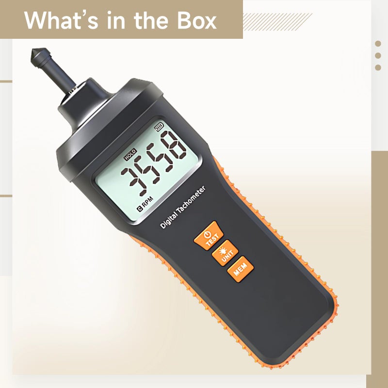 Digital Contact Tachometer IP43 Splash Proof 1 19999 RPM Auto Ranging Backlit LCD - Image 5