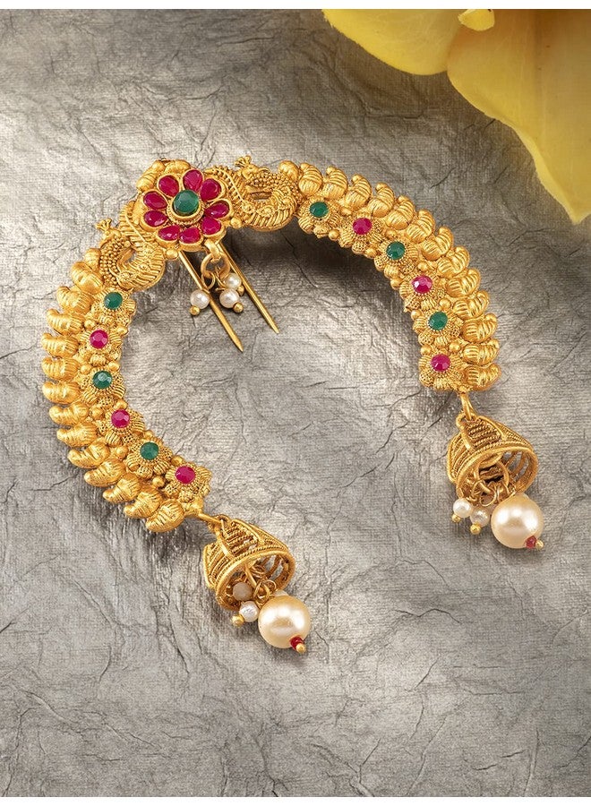 Peora Traditional Ethnic Gold Plated Juda Pins With Pearl Jhumki Drops | Bridal Mukut Hair Accessories | Standard Size for Women Girls - Image 3