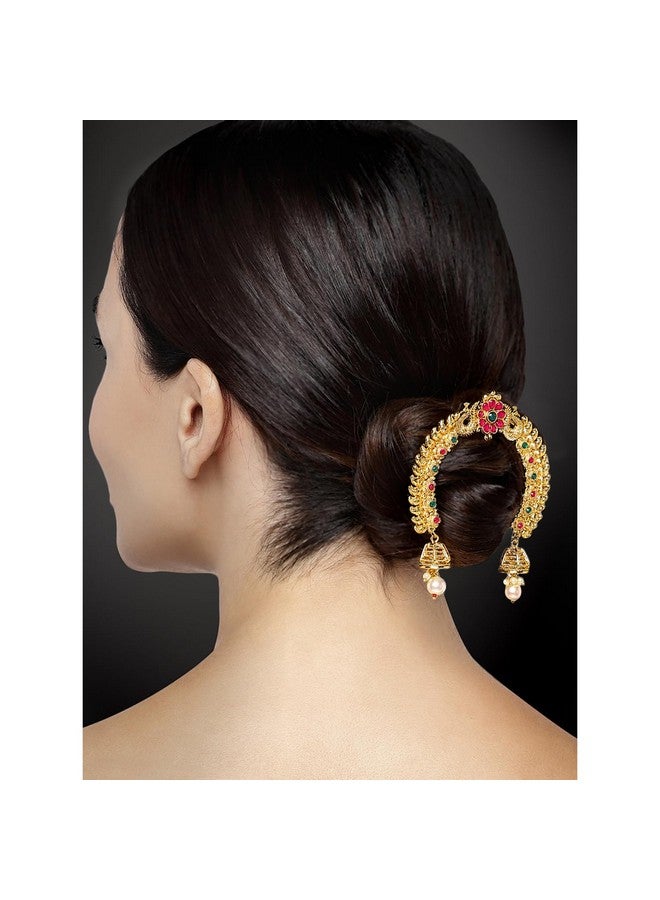 Peora Traditional Ethnic Gold Plated Juda Pins With Pearl Jhumki Drops | Bridal Mukut Hair Accessories | Standard Size for Women Girls - Image 2