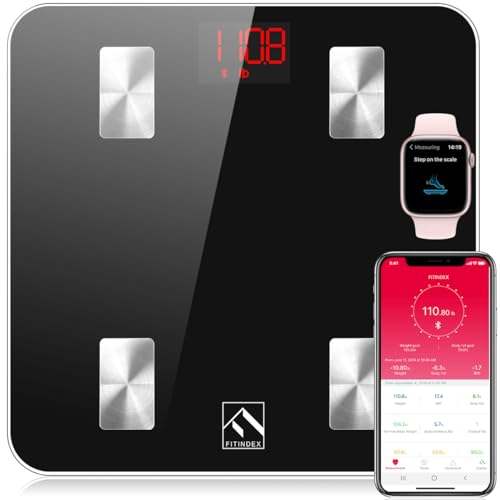 FITINDEX Scale with BMI, Body Fat, Muscle Mass, Smart Scale for Body Weight, Bluetooth, Digital, Sync with App, User Health Equipment - Image 1
