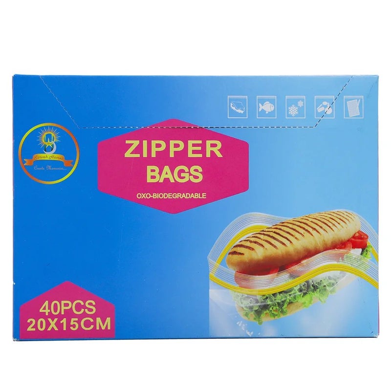 Sarvah Homes Meat and Vegetables Storing Plastic Seal Zipper Bags 40pcs - 20X15cm - Image 1