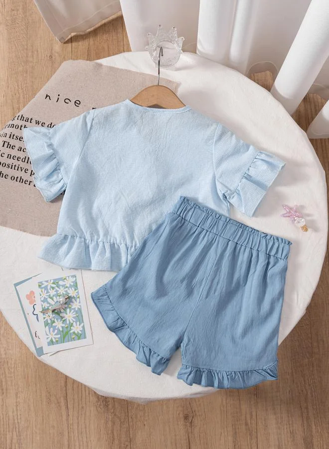 Take Two Girls Blue Ruffle Trim Top and Shorts Set