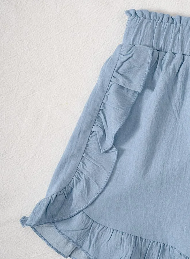 Take Two  Girls Blue Ruffle Trim Top And Shorts Set for Women | Best Price UAE
