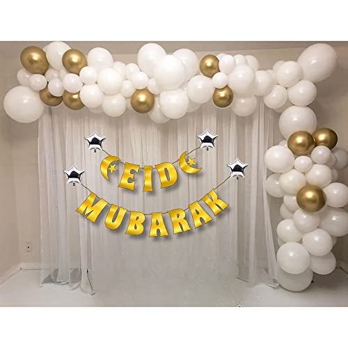 TOYXE Eid Mubarak Decoration Golden White Set of 87 Pcs - Image 1