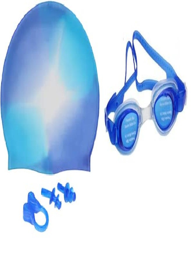 AGAS Youth Swimming Set - Swimming Thin Cap, Noise Clip, Pair of Ear Bud, Anti Fog Goggles for Every Boys and Girls (Blue) - Image 1