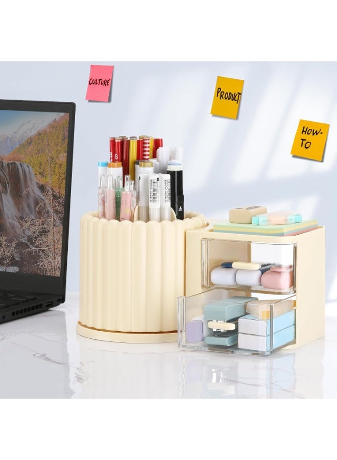 كيلا منظم مكتب دوار مع ملحقاته بدرجين، وحامل أقلام رصاص، ومنظمات تخزين مكتبية، وملحقات لوازم فنية منزلية (كريمي) - Image 3