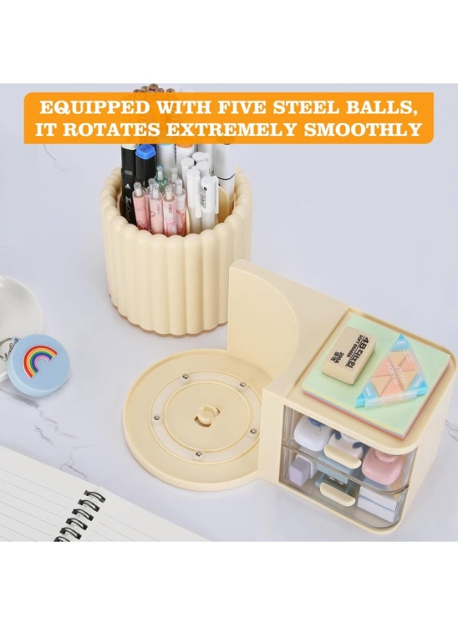 كيلا منظم مكتب دوار مع ملحقاته بدرجين، وحامل أقلام رصاص، ومنظمات تخزين مكتبية، وملحقات لوازم فنية منزلية (كريمي) - Image 5