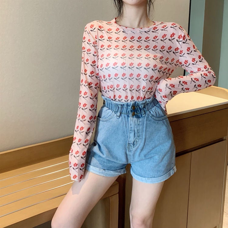 Ice Silk Mesh Sun Protection Bottoming Shirt For Women 2025 Long-Sleeved Hyuna Style Same Style T-Shirt With Trbottomy Inner Top - Image 1
