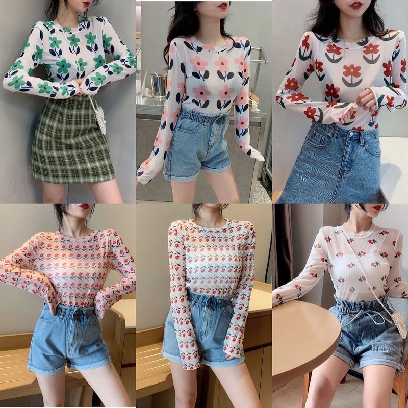 Ice Silk Mesh Sun Protection Bottoming Shirt For Women 2025 Long-Sleeved Hyuna Style Same Style T-Shirt With Trbottomy Inner Top - Image 4