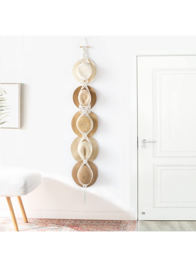 Dahey Macrame Hat Hangers Hat Rack for Wall Cowboy Hat Organizer Hanging Display Hand Weaving Bobo Hat Holder Westen Decor for Wide Brim Hats Bowler Fedora Hats, 5 Hats Style - Image 2