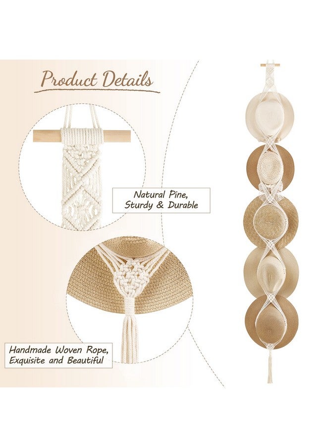 Dahey Macrame Hat Hangers Hat Rack for Wall Cowboy Hat Organizer Hanging Display Hand Weaving Bobo Hat Holder Westen Decor for Wide Brim Hats Bowler Fedora Hats, 5 Hats Style - Image 4