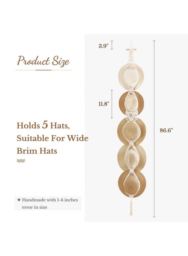 Dahey Macrame Hat Hangers Hat Rack for Wall Cowboy Hat Organizer Hanging Display Hand Weaving Bobo Hat Holder Westen Decor for Wide Brim Hats Bowler Fedora Hats, 5 Hats Style - Image 5