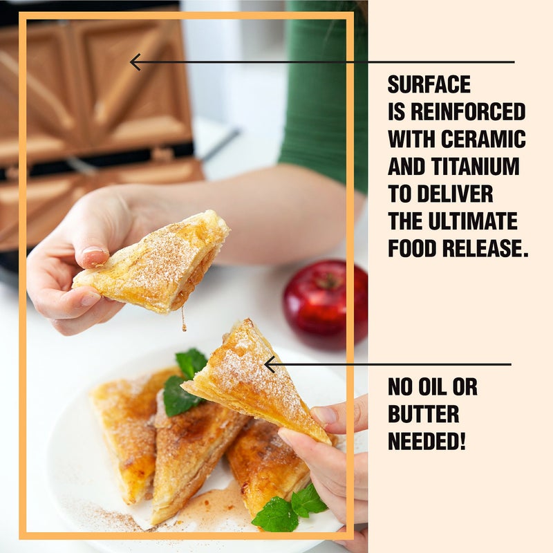 GOTHAM STEEL صانعة السندويشات غوثام ستيل غير لاصقة، 2 في 1 صانعة سندويشات الإفطار / شواية السندويشات مع ضوء مؤشر، صانعة الجبنة المشوية تصنع 2 سندويش مع حواف سهلة القطع - Image 4