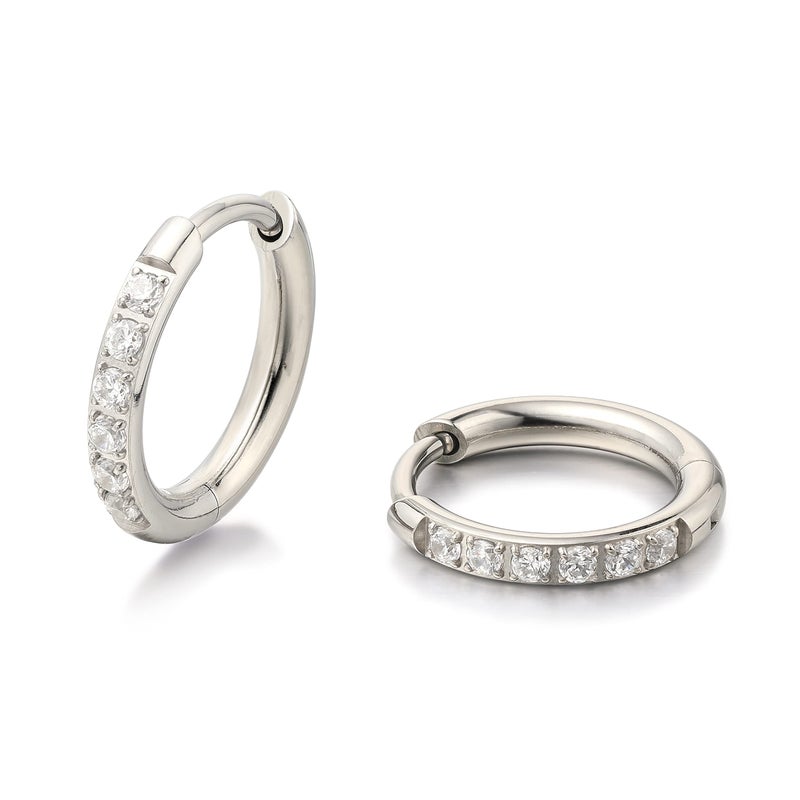 Limerencia G23 Pure Titanium Small Huggie Hoop Earrings,Hypoallergenic 18g Cartilage Hoops Cubic Zirconia Cuff Earrings Piercing Jewelry for Women Sensitive Ears(12mm, White CZ) - Image 1